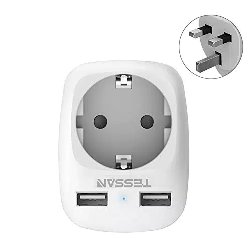 TESSAN Reiseadapter UK Adapter England Deutschland Stecker mit 2 USB 2.4A
