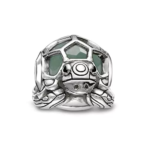 Thomas Sabo Damen-Bead Schildkröte Karma Beads 925 Sterling Silber geschwärzt Zirkonia schwarz Aventurin grün K0194-586-33