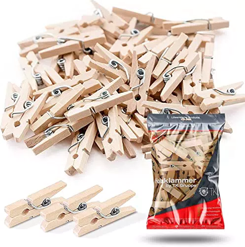 TK Gruppe Timo Klingler 100x Miniklammern - Größe 25 mm Mini Klammer Wäscheklammern Holzklammer aus echten Holz