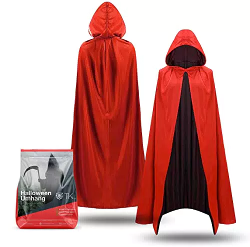 TK Gruppe Timo Klingler Halloween & Fasching & Karneval mit Kaputze Vampir Kostüm Umhang - rot & schwarz - Kaputzenumhang für Kinder & Erwachsene - Damen & Herren