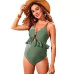 Tofern Umstandsbadeanzug Damen Taille mit Lotusblatt Maternity Einteiliger Badeanzug Verstellbarer Rücken-Bondage Bademode V Ausschnitt Schwangerschaft Bikini