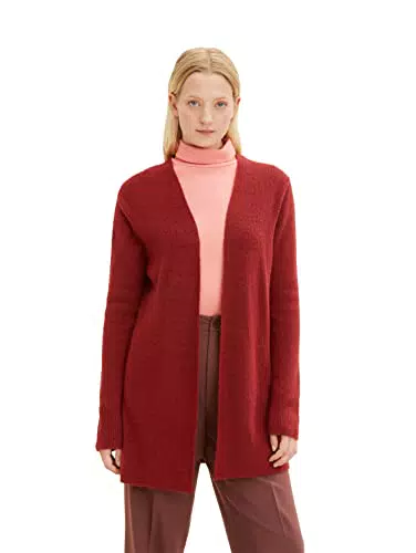 TOM TAILOR Damen 1034465 Cardigan aus Strick, 27785 - Dark Maroon Red Melange