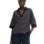 TOM TAILOR Damen Poloshirt mit Streifen 1032722, 30468 - Navy Offwhite Stripe