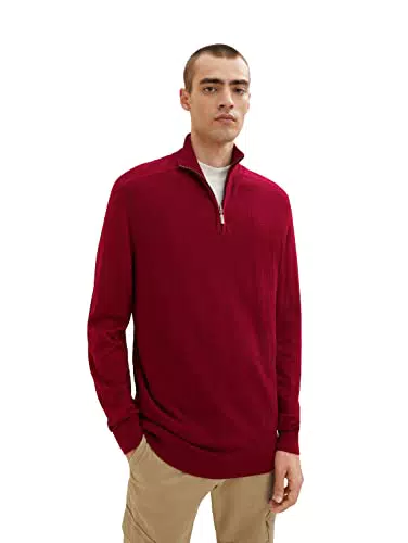 TOM TAILOR Herren 1034879 Troyer Strickpullover, 13052 - Ivy Red