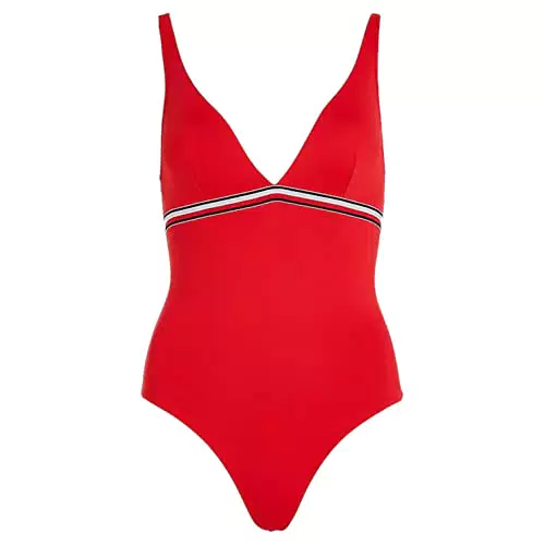 Tommy Hilfiger Damen Badeanzug Cut-out, Rot, L