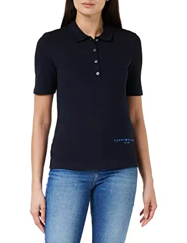 Tommy Hilfiger Damen Poloshirt Kurzarm Slim Fit, Blau