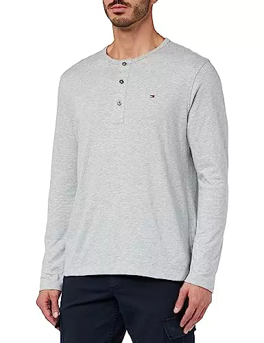 Tommy Hilfiger Herren Slub Henley Ls L/S T-Shirts, Light Grey Heather
