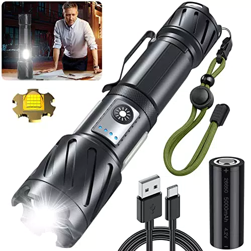 TPTT Taschenlampe Led 20000 Lumen Aufladbar, Extrem Hell Stark Taktische Taschenlampen Batteriebetrieben mit XHP160.2