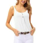 TrendiMax Damen Top Ärmellos Sommer Oberteil Baumwolle Tank Top Knopfleiste Bluse Tops Einfarbig T Shirt