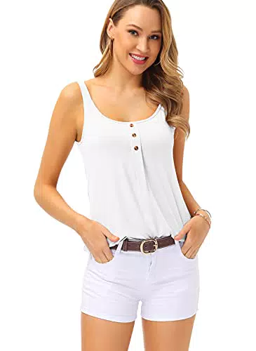 TrendiMax Damen Top Ärmellos Sommer Oberteil Baumwolle Tank Top Knopfleiste Bluse Tops Einfarbig T Shirt