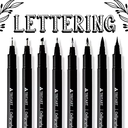 Tritart Kalligraphie Stifte Set 8 Pinselstifte, Brush Pens mit verschiedenen Stiftspitzen schwarze Filzstifte mit feinster Japan -Tusche Handlettering Fineliner und Malstifte