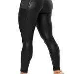 TZLDN Damen Leder Leggings Weetlook High Waist Lederhose Skinny Lederoptik Leggins Hose Strumpfhosen Treggings Schwarz mit Tachen S