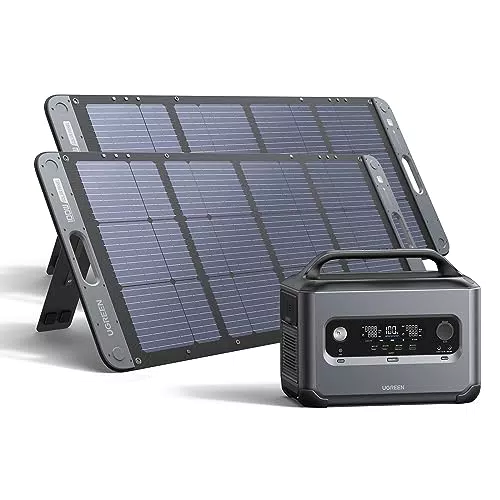 UGREEN Solargenerator 1200W mit 2 Solarpanels 100W Schnelle Solaraufladung in 6 Std. Powerstation 1024Wh mit LiFePO4 Batterie mit 2500W Spitzenleistung für Urlaub