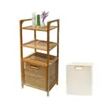USEA Badezimmer Regal schmal mit Wäschekorb aus Baumwolle Badregal stehend aus 100 % Bambus - Regal Badezimmer - Bad Regal