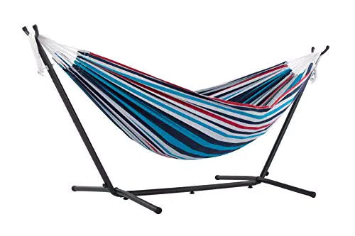Vivere, Denim Double Cotton Hammock with Space-Saving Steel Stand including carrying bag