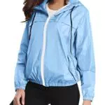 Wayleb Damen Regenjacke Wasserdichte Sportjacke Regenmantel Windbreaker Gefüttert mit Kapuze Funktionsjacke Atmungsaktiv für Sport OutdoorBlau#2