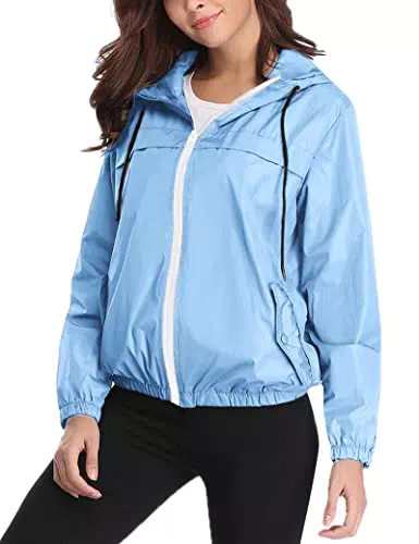Wayleb Damen Regenjacke Wasserdichte Sportjacke Regenmantel Windbreaker Gefüttert mit Kapuze Funktionsjacke Atmungsaktiv für Sport OutdoorBlau#2