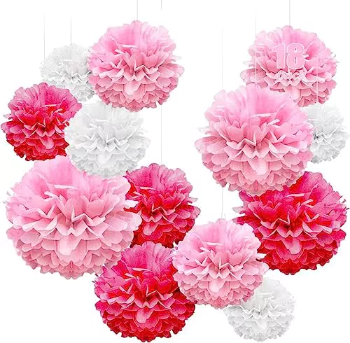 WEARXI Hochzeit Hochzeitsdeko 18er Seidenpapier Pompons Vintage - Hochzeit Deko Taufe Mädchen Bunt Pompoms Dekoration für Geburtstag
