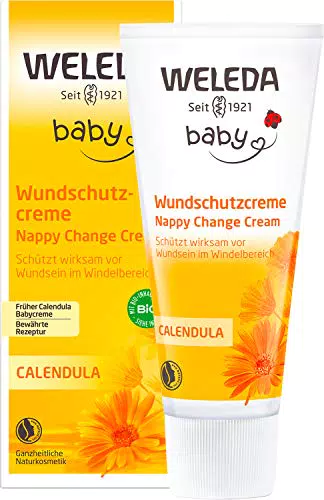 WELEDA Bio Baby Calendula Wundschutzcreme 75ml - Naturkosmetik Babypflege Windelcreme schützt empfindlicher Babyhaut im Windelbereich. Natürliche Hautpflege hilft bei gereizter Haut & Windelausschlag