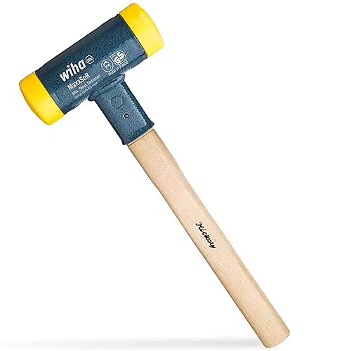 Wiha Schonhammer rückschlagfrei I Hickory-Holzstiel I Rund-Schlagkopf Ø 60 mm I mittelhart I Kunststoffhammer 420 mm I Gummihammer 1710 g