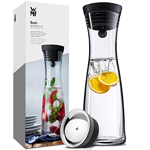 WMF Basic Wasserkaraffe aus Glas, 1 Liter, Glaskaraffe mit Deckel