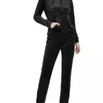 Woolicity Damen Trainingsanzug Hausanzug Set Jogginganzug Velours Sportanzug Samt Freizeitanzug Zweiteiler Kapuzenpullover und Hose Schwarz XL