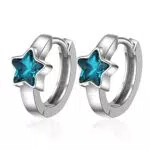 XUNXIANZHAO 925 Sterling Silber Zirkonia Blau Stern Klein Creolen Ohrringe für Frauen