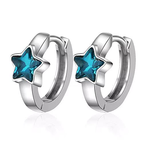 XUNXIANZHAO 925 Sterling Silber Zirkonia Blau Stern Klein Creolen Ohrringe für Frauen