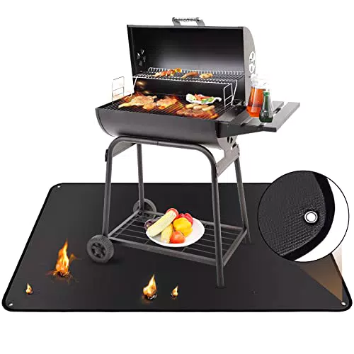 Yamagahome Grillmatte Bodenschutz 91 * 122cm, Hitzebeständig bis 500 °C Feuerfeste Unterlage