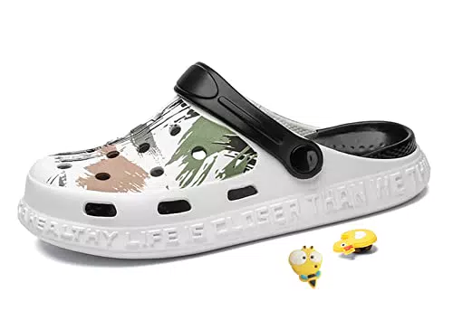 Yeeteepot Kinder Clogs Pantoffeln Jungen Mädchen Gartenschuhe Strand Sandalen Atmungsaktiv rutschfeste Badeschuhe Pantoletten Niedliche Cartoon Hausschuhe C-Weiß = 30 CN