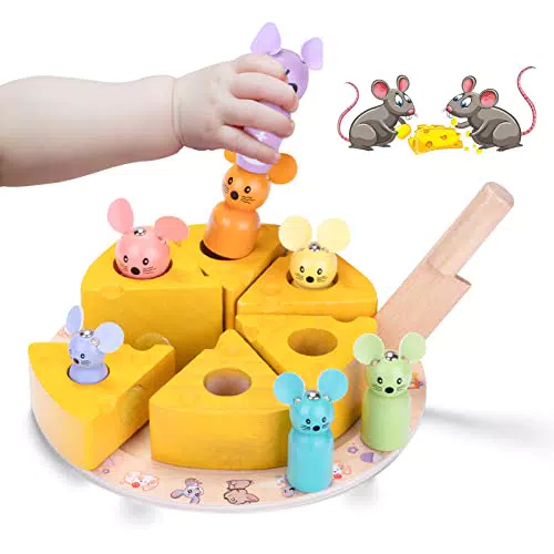 YGJT Montessori Holzspielzeug ab 1 Jahr, Käse Kuchen zum Schneiden Holzpuzzle