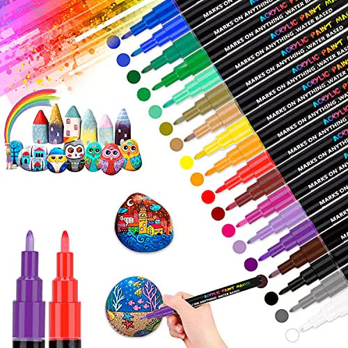 18 Farbe Steine Bemalen Acrylstifte für Steine wasserfest Permanent Marker Stift für Ostern Basteln Kinder Leinwand Ostereier Holz Schule Manga Kunstler/DIY Fotoalben/Hochzeit Papier 0.7mm