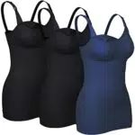 4How 3er Damen Stilltops Mutterschaft Tanktop mit Eingebautem BH für Stillen Schlaf Camisole Schwarz