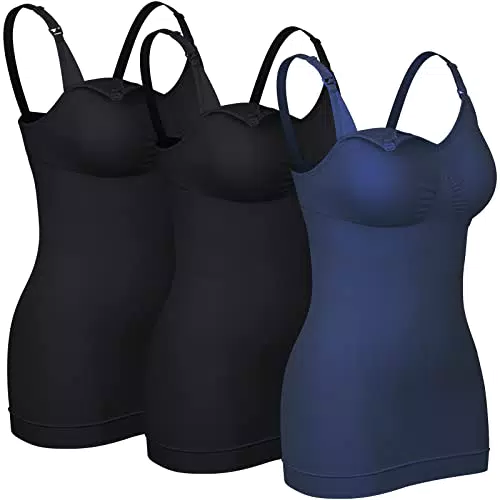 4How 3er Damen Stilltops Mutterschaft Tanktop mit Eingebautem BH für Stillen Schlaf Camisole Schwarz