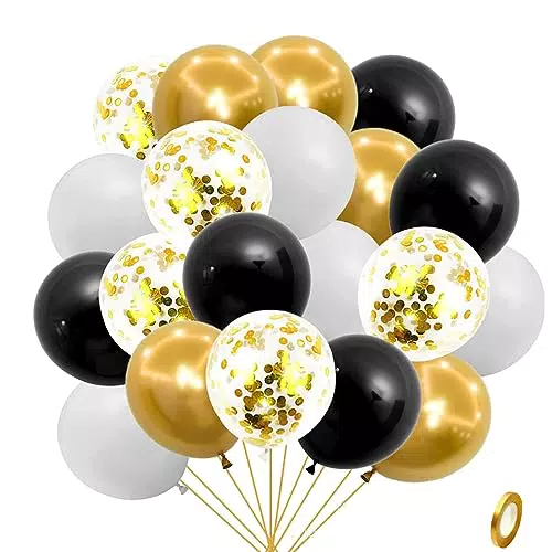 50 Stück Luftballons Schwarz Gold, Happy Birthday Ballon