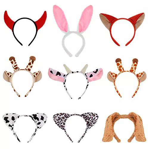 9 Stücke Tier Ohren Haarreif Cartoon Tier Haarreifen Wildtier Cosplay Kostüm Accessoire für Halloween Thema Party Kinder Erwachsene