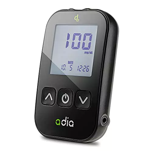 adia Blutzuckermessgerät inkl. 10 Teststreifen für Diabetiker zur Selbstkontrolle des Blutzuckers bei Diabetes