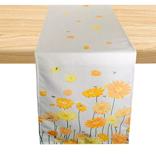 AIEX Gelb Sommer Tischläufer Sommer Biene Tischläufer Polyester Tischläufer Blume Tischdecke für Party Innen Außen Zuhause Festival Dekoration