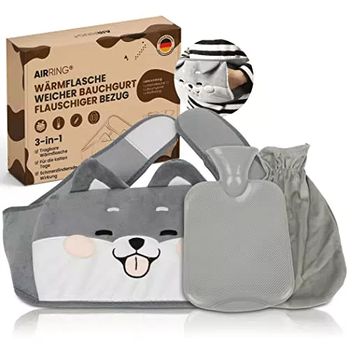 AirRing Wärmflaschengürtel XXL mit Wärmflasche Inkl. Geschenk Box Tragbare Wärmflasche zum Umbinden Perioden Wärmegürtel für Rücken Hände Nacken Schulter Nierenwärmer Rückenwärmer 3 in 1