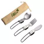 AllEco Edelstahl Campingbesteck für unterwegs + GRATIS Beutel Outdoor faltbares Klappbesteck Besteck klappbar Camping besteck Set to Go Besteckset nachhaltige Produkte Zero Waste Geschenkidee
