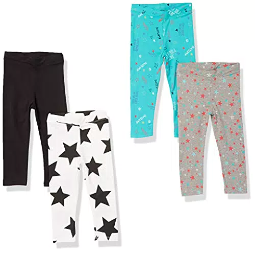Amazon Essentials Mädchen Leggings, 4er-Pack, Weiß/Grau/Schwarz
