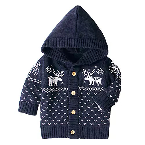 amiyan Baby Mädchen Jungen Strickjacke Neugeborene Kapuzenmantel Herbst Winter Kapuzejacke mit Hirsche Norweger-Muster Sweatshirt Tops Outwear 0-18 Monate