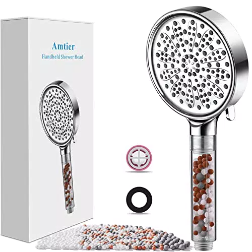 Amtier Wassersparender Duschköpfe, Handbrause Filter Mineralsteinen und 6 Strahlarten