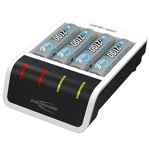 ANSMANN Akku-Ladegerät inkl. 4x AA Akkus 2100 mAh - Automatik Batterieladegerät mit Perfect-7-Ladetechnologie