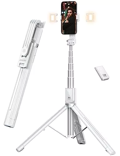ANXRE Handy Stativ für Smartphone mit Licht - 150cm Selfie Stick mit Stabil Stativ und Abnehmbarer Fernauslöser