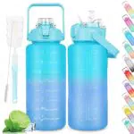 AOHAN 2 Litre Trinkflasche mit Zeitmarkierung, Motivations Wasserflasche Zwei-Wege-Trinken breiten Mund Leck Beweis wiederverwendbarer BPA freier Wasserkrug für Sport