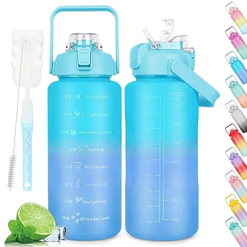 AOHAN 2 Litre Trinkflasche mit Zeitmarkierung, Motivations Wasserflasche Zwei-Wege-Trinken breiten Mund Leck Beweis wiederverwendbarer BPA freier Wasserkrug für Sport