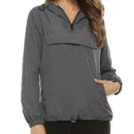 Aottori Damen Regenjacke Leichte Kurze Jacke Atmungsaktiv Futter Herbst Wasserdichte Übergangjacken mit Kapuze Grau XL