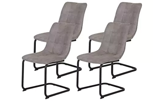 Apollo 4er Set Esszimmerstuhl Schwingstuhl Jenny, Microfaser Vintage-Optik Grau