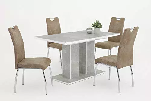 Apollo 5-teilige Essgruppe Susi, Säulentisch Holzwerkstoff Betonoptik 140-180x80cm